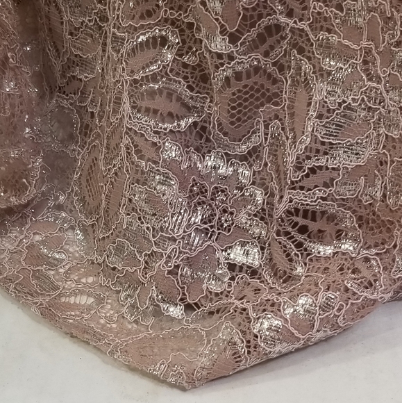 BELSOIE Mauve Strapless Metallic Lace Dress 14 - Picture 11 of 14